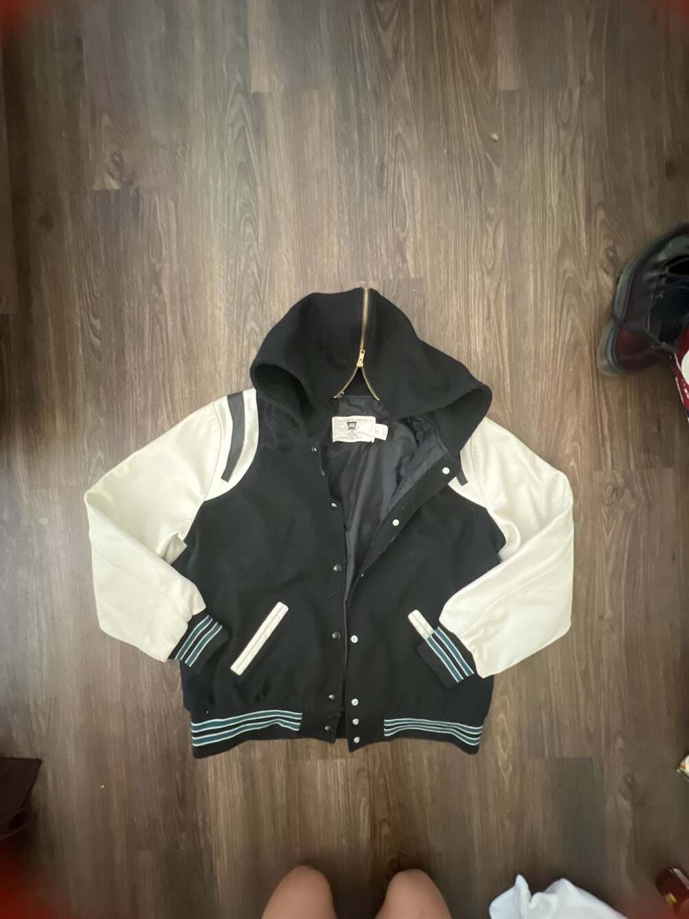 Holloway Trophy Country Large Black and White Hooded Varsity Jacket